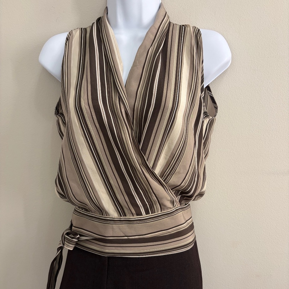 Max Mara Size 4 Silk Wrap Around Sleeveless Blouse-Made In Italy